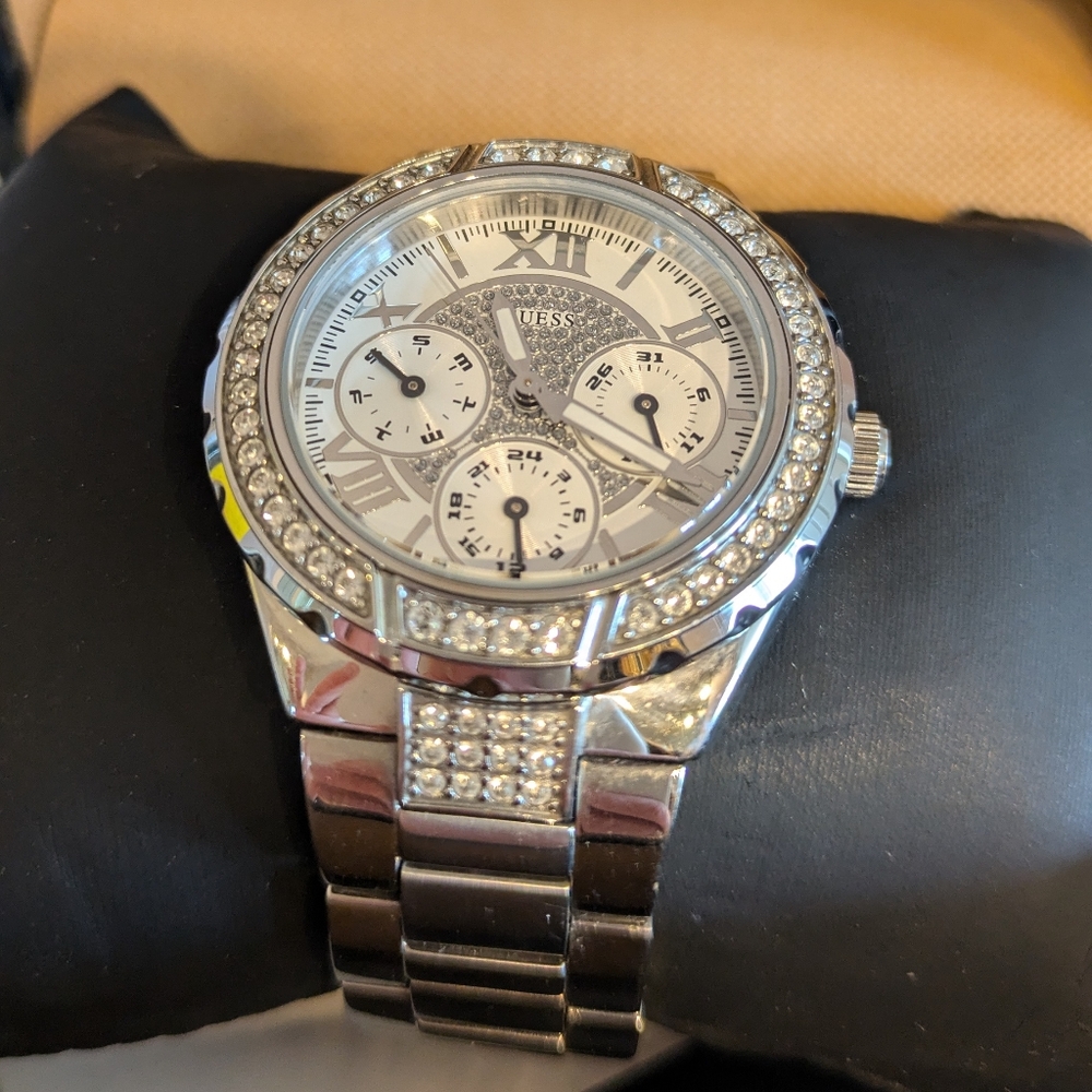 Guess Silver Watch with Crystal Accents